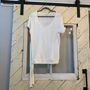 Olivia Sky Shirt Womens White Solid Tie Front  Short Sleeve Blouse L